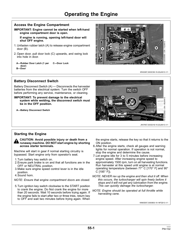 John Deere 3520 Sugar Cane Harvester (S.N. 121550-) Operator’s Manual (OMCXT16332) Workshop Guide