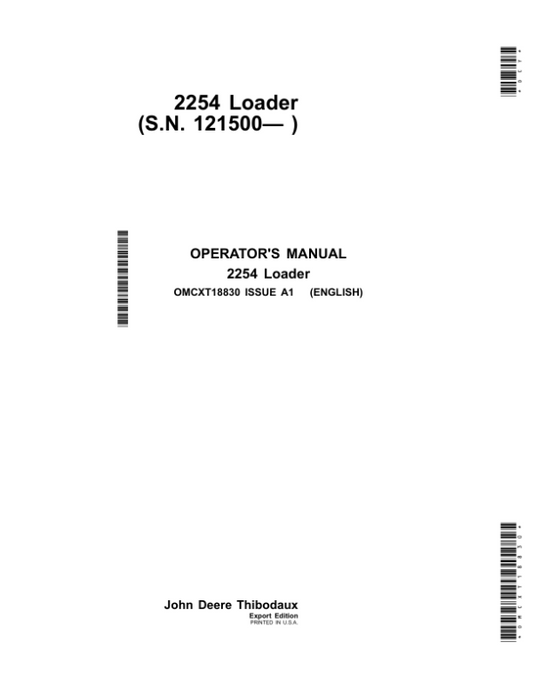 John Deere 2254 Loader (Export) (121500-) Operator’s Manual (OMCXT18830) Workshop Guide
