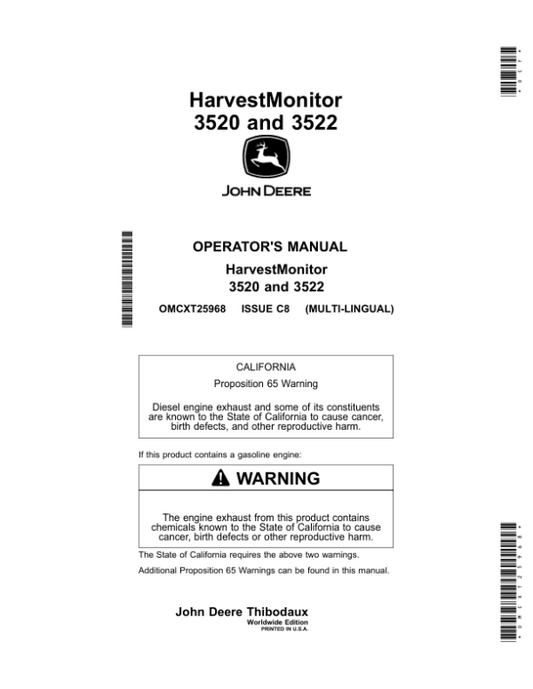 John Deere HarvestMonitor 3520, 3522 Operator’s Manual (OMCXT25968) Workshop Guide