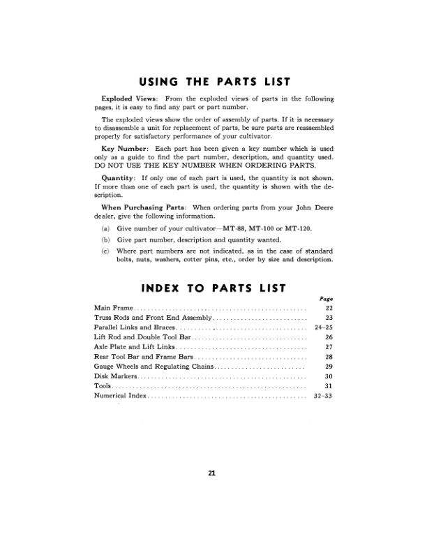 John Deere MT88 Cultivator, MT100, MT120 Rear Tool Frames Operator’s Manual (OMD17851) Workshop Guide