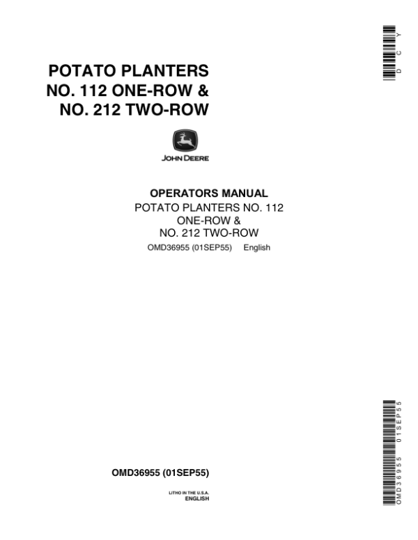 John Deere 1- & 2- Row Potato Planter Operator’s Manual (OMD36955) Workshop Guide
