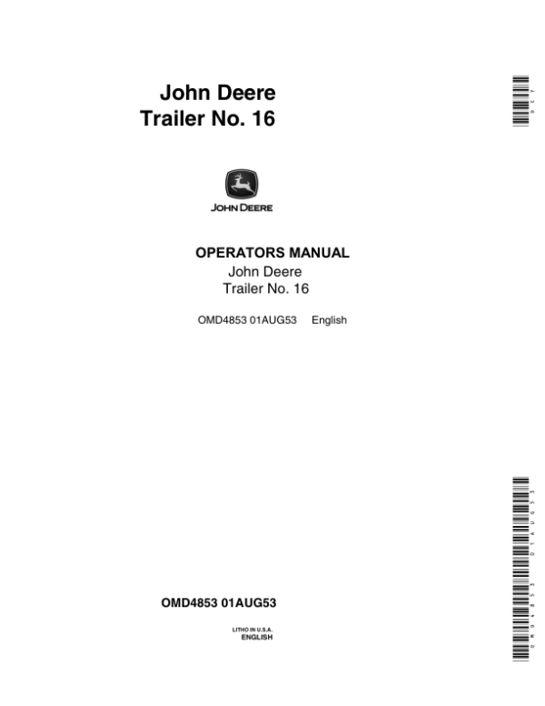 John Deere No. 16 Trailer Operator’s Manual (OMD4853) Workshop Guide