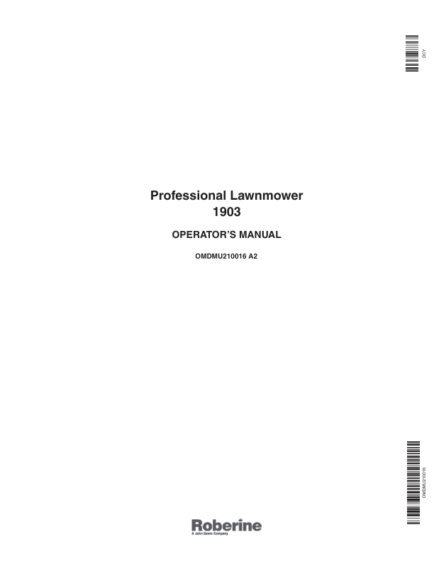 John Deere 1903 Large Area Reel Mower (193501-) Operator’s Manual (OMDMU210016) Workshop Guide