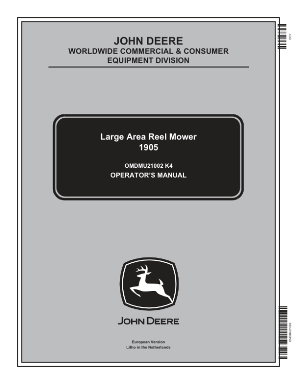 John Deere 1905 Large Reel Mower Export Edition (195001-195561) Operator’s Manual (OMDMU21002) Workshop Guide