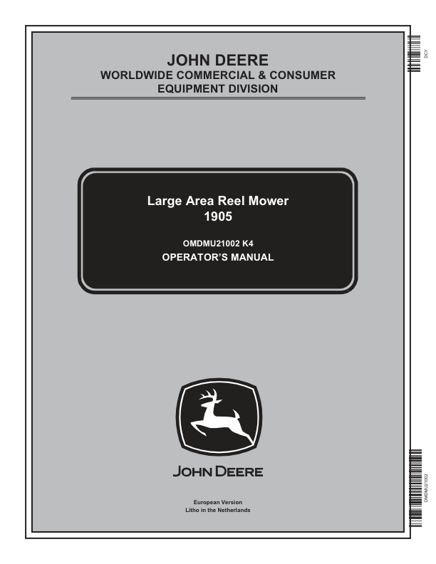 John Deere 1905 Large Reel Mower Export Edition (195001-195561) Operator’s Manual (OMDMU21002) Workshop Guide