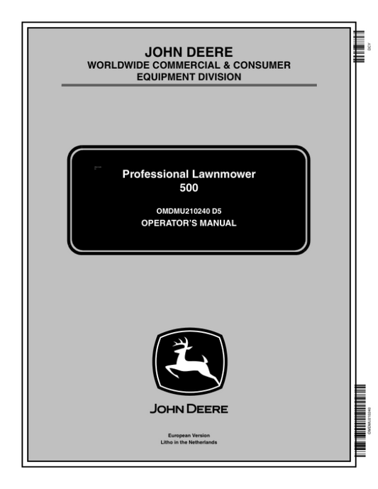 John Deere 500 Professional Lawnmower (520235-) Operator’s Manual (OMDMU210240) Workshop Guide