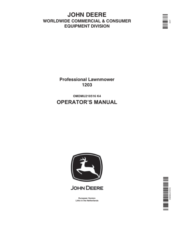 John Deere 1203 Large Reel Mower Operator’s Manual (OMDMU210516) Workshop Guide