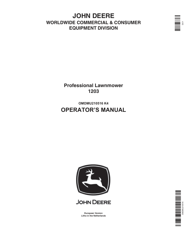 John Deere 1203 Large Reel Mower Operator’s Manual (OMDMU210516) Workshop Guide
