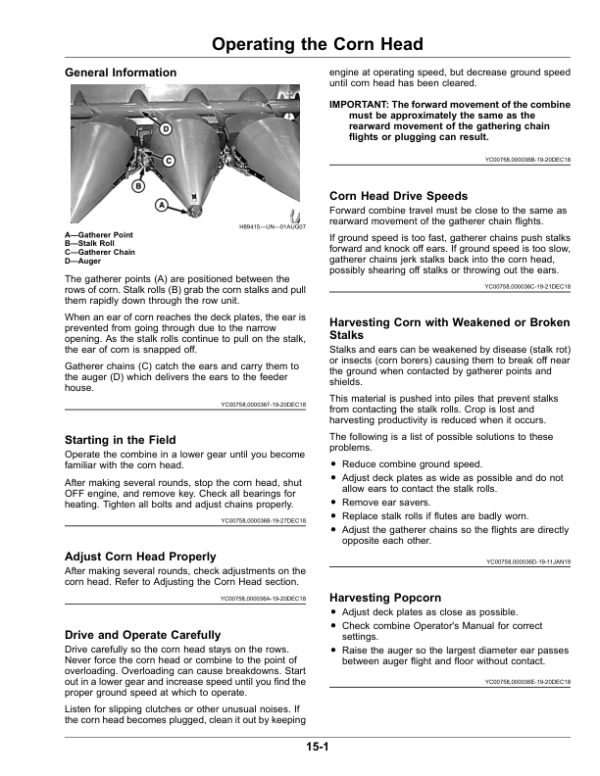 John Deere 204C, 205C, 206C Corn Heads Operator’s Manual (OMDX17761) Workshop Guide