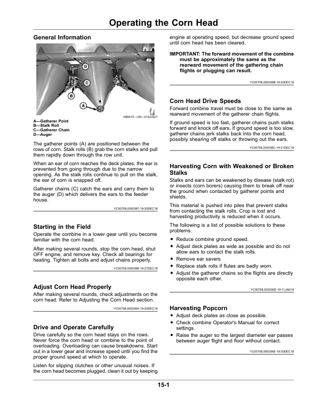 John Deere 204C, 205C, 206C Corn Heads Operator’s Manual (OMDX17761) Workshop Guide