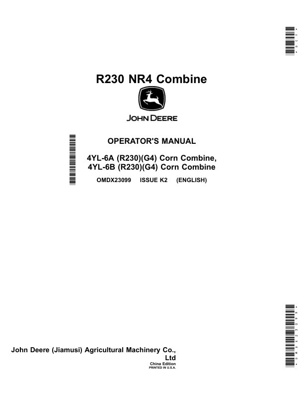 John Deere R230 Combine Operator’s Manual (OMDX23099) Workshop Guide