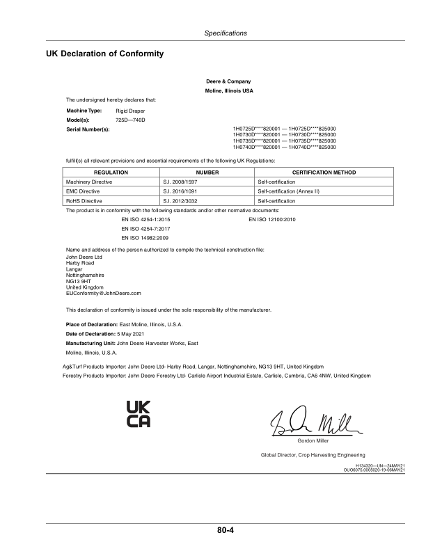 John Deere 725D, 730D, 735D, 740D Draper Platforms (820001-) (Export Edition) Operator’s Manual (OMDXE10270) Workshop Guide