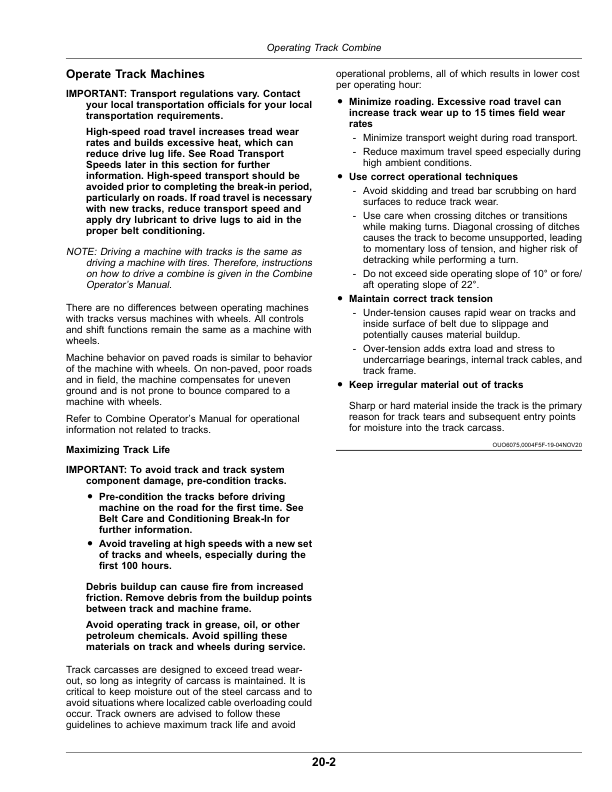 John Deere Tracks (810001 –) (North American) Operator’s Manual (OMDXE11402) Workshop Guide