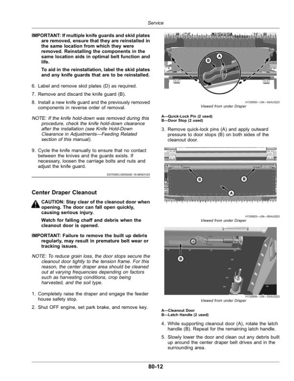John Deere HD35F, HD40F, HD45F, HD50F Hinged Drapers (820001-) (Export Edition) Operator’s Manual (OMDXE11455) Workshop Guide
