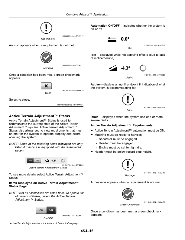 John Deere S760, S770, S780, S785, S790, HillMaster Combines (135000-) (European Edition) Operator’s Manual (OMDXE12474T) Workshop Guide