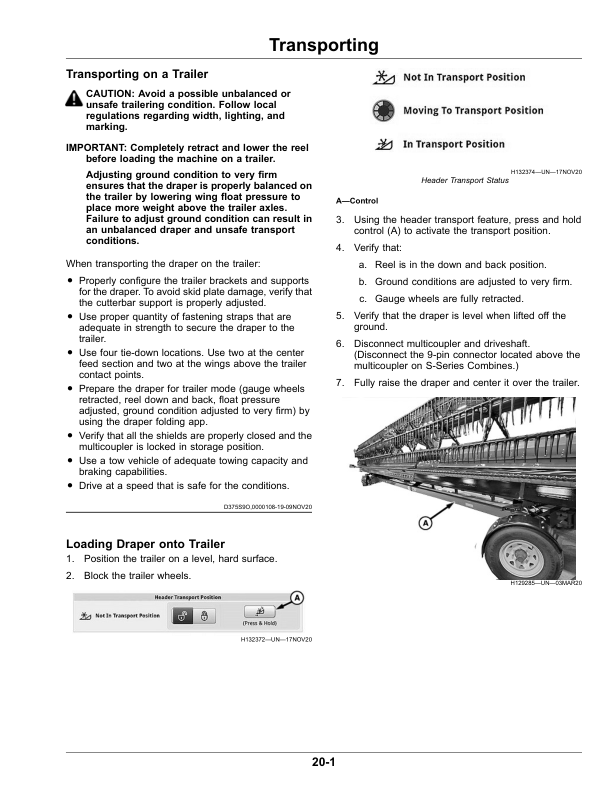 John Deere HD35 – HD50 F, R Hinged Drapers, HD35X – HD45X Extended Hinged Drapers (Export Edition) (830001-) Operator’s Manual (OMDXE13223) Workshop Guide