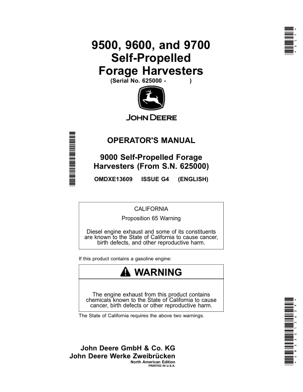 John Deere 9500, 9600, 9700 Self-PropelledForage Harvesters Operator’s Manual (OMDXE13609) Workshop Guide