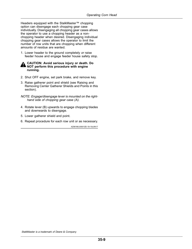 John Deere CF 8 Folding Corn Head (Export Edition) Operator’s Manual (OMDXE14620) Workshop Guide
