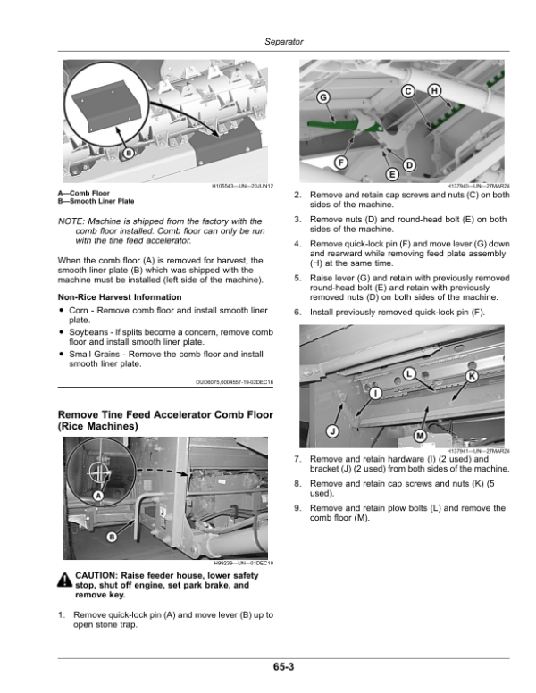 John Deere S7 600, S7 700, S7 800, S7 900 Combines (North American) Operator’s Manual (OMDXE14950) Workshop Guide