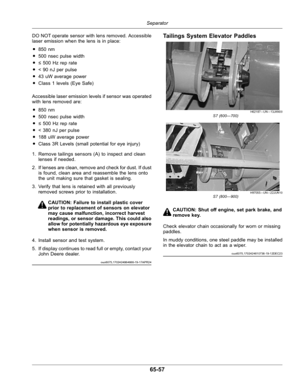John Deere S7 600, S7 700, S7 800, S7 850, S7 900, HillMaster Combines Operator’s Manual (OMDXE15275) Workshop Guide