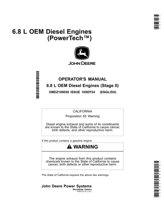 John Deere 6.8 L OEM Diesel Engines (PowerTech) Operator’s Manual (OMDZ108056) Workshop Guide