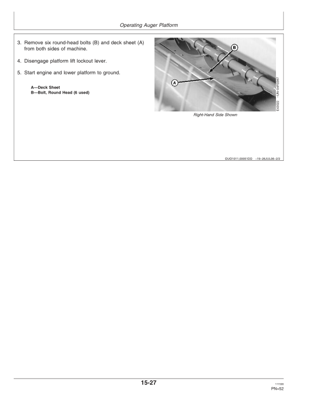John Deere 896 Auger Platform North America (000001-359999) Operator’s Manual (OME131835) Workshop Guide