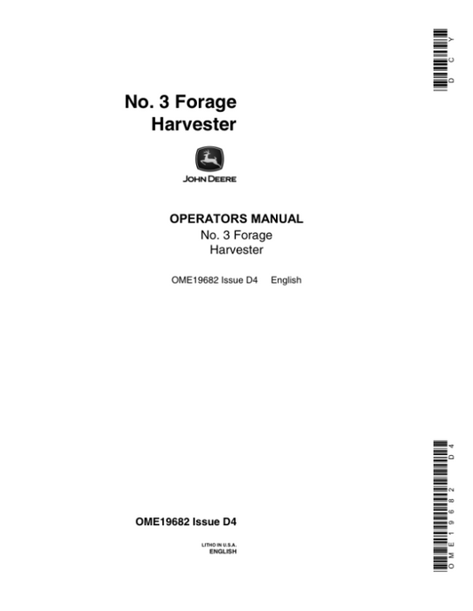 John Deere No. 6 Forage Harvester Operator’s Manual (OME19682) Workshop Guide