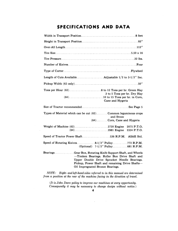 John Deere No. 62 Hay Chopper & No. 64 Ensilage Harvester Operator’s Manual (OME2749) Workshop Guide