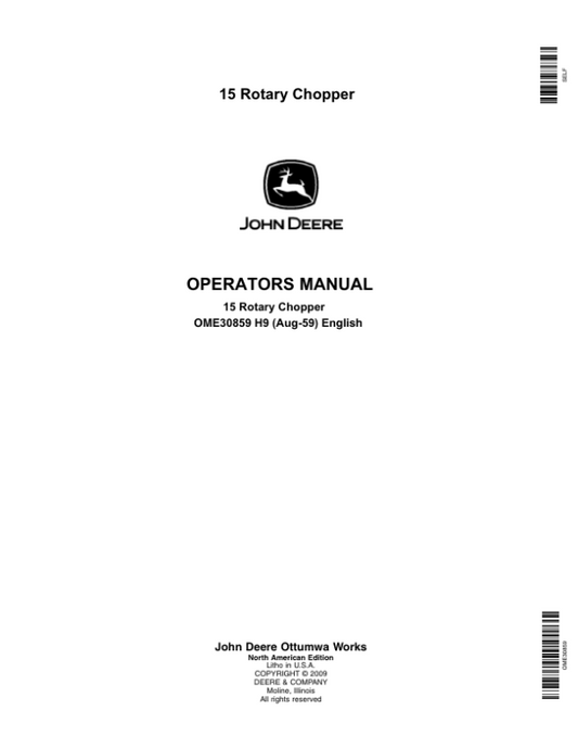 John Deere 15 Rotary Chopper Operator’s Manual (OME30859) Workshop Guide