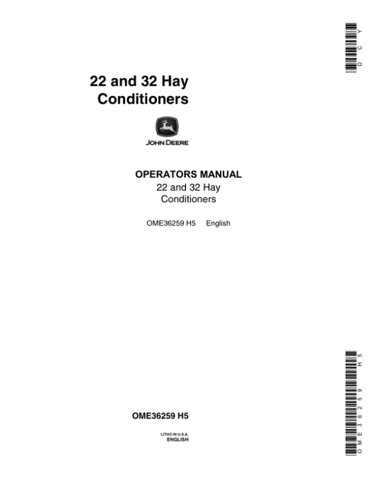 John Deere 22, 32 Hay Conditioners Operator’s Manual (OME36259) Workshop Guide