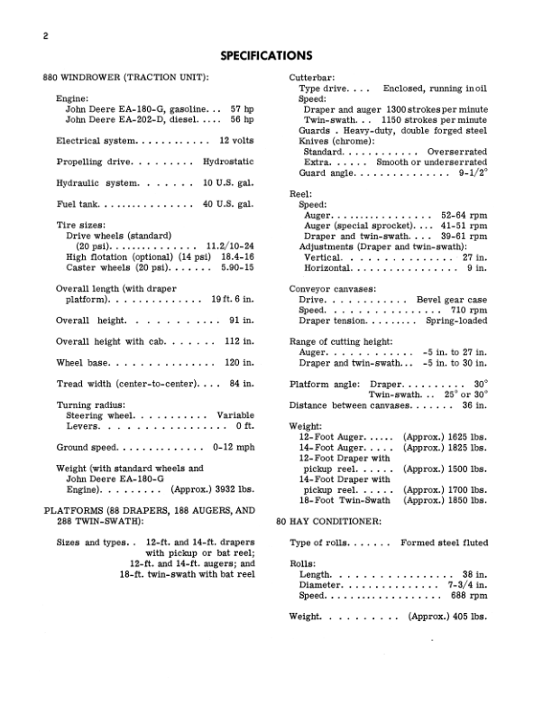 John Deere 880 Hydrostatic-Drive Windrower (051229-) Operator’s Manual (OME45767) Workshop Guide