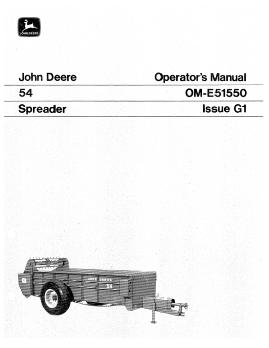 John Deere 54 Manure Spreader Operator’s Manual (OME51550) Workshop Guide