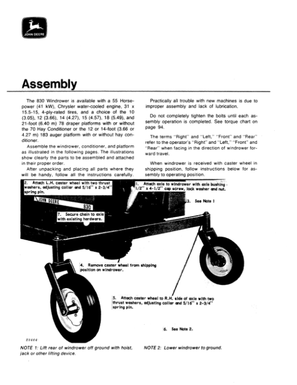 John Deere 830 Self-Propelled Windrower Operator’s Manual (OME55180) Workshop Guide