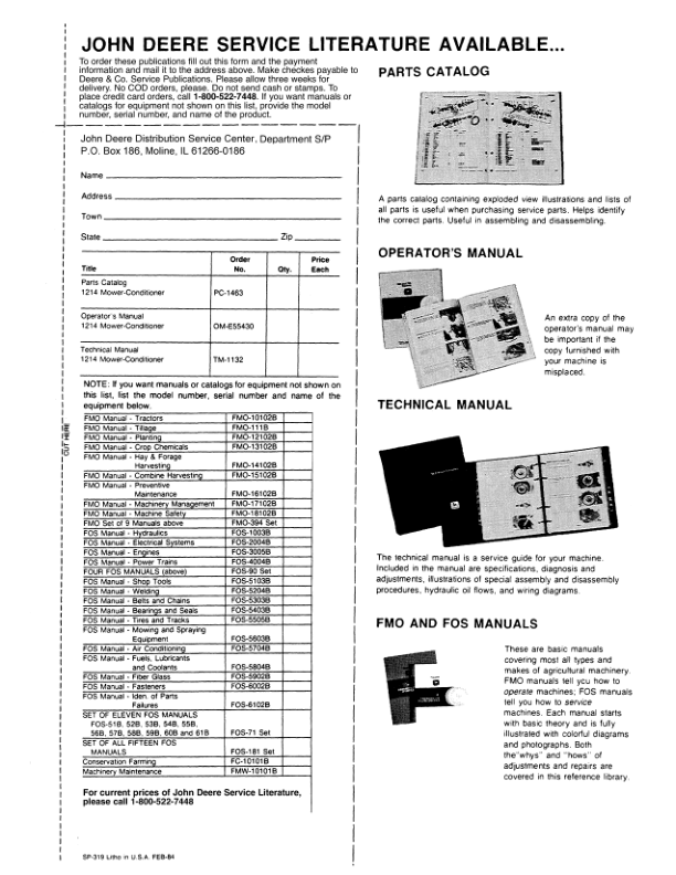 John Deere 1214 Conditioner Mower Operator’s Manual (OME55430) Workshop Guide