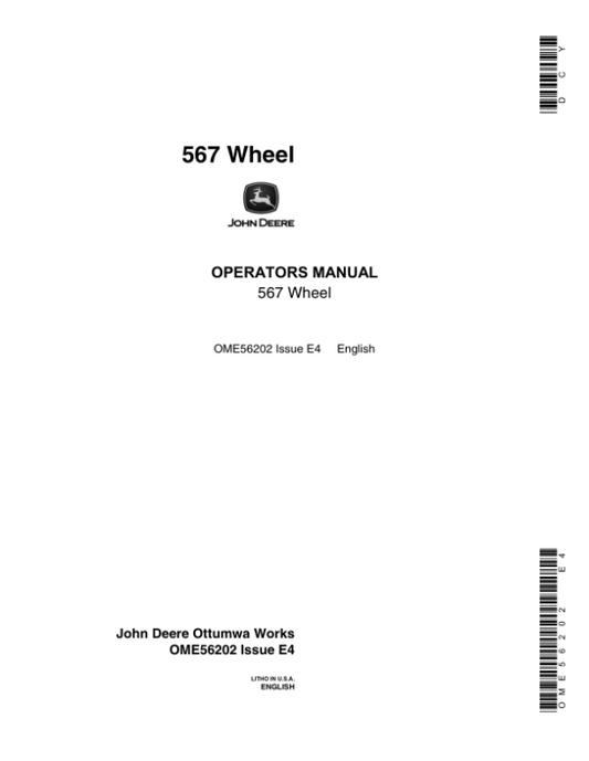 John Deere 567 Wheel Rake Operator’s Manual (OME56202) Workshop Guide