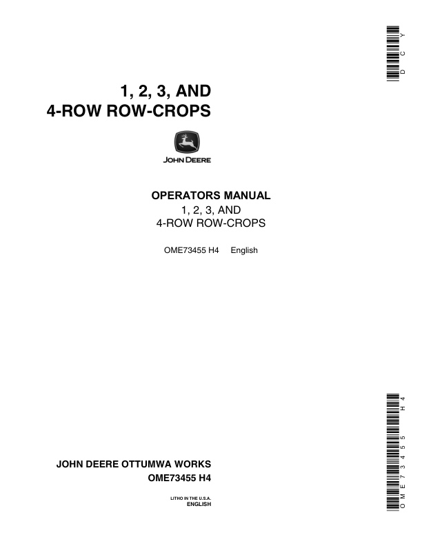 John Deere Row Crops (1-, 2-, 3-, 4-Row) Operator’s Manual (OME73455) Workshop Guide