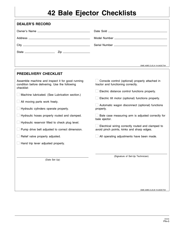 John Deere 42 Bale Ejector Operator’s Manual (OME83029) Workshop Guide