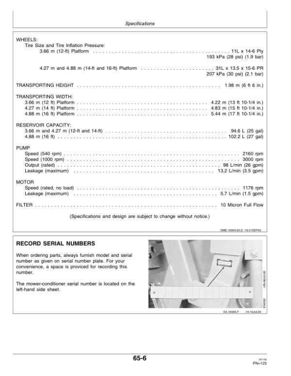 John Deere 1600A Mower Conditioner (- 989630) Operator’s Manual (OME83188) Workshop Guide