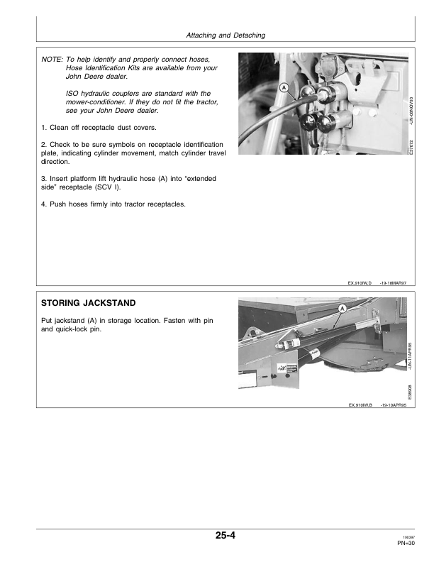 John Deere 910 Rotary Impeller Mower Conditioner (113501-) Operator’s Manual (OME92528) Workshop Guide