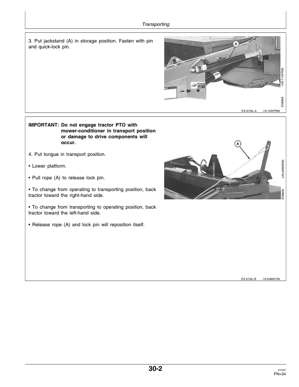 John Deere 910 Rotary Roll Mower Conditioner (113001-) Operator’s Manual (OME92531) Workshop Guide