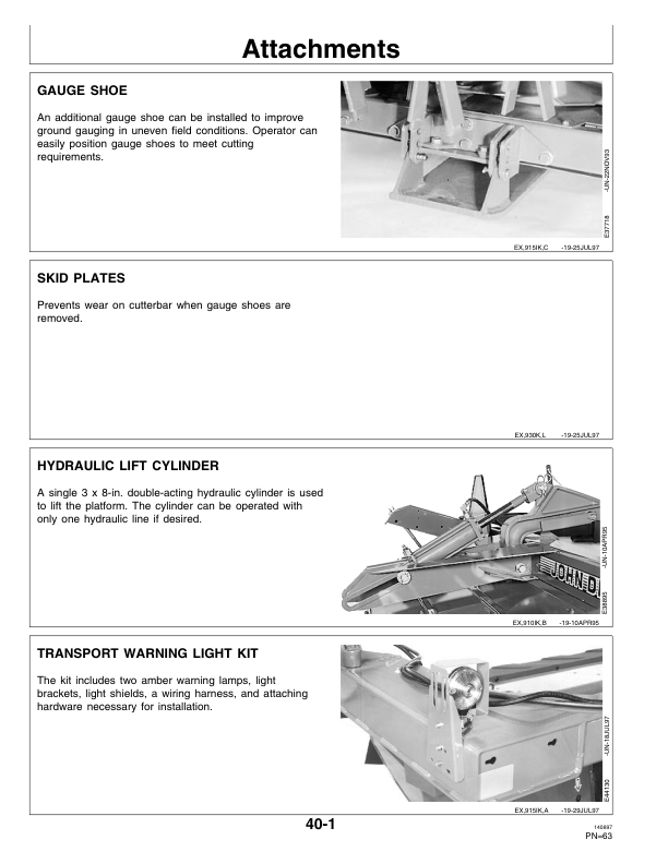 John Deere 915 Rotary Impeller Mower Conditioner North America (123501-132550) Operator’s Manual (OME92540) Workshop Guide
