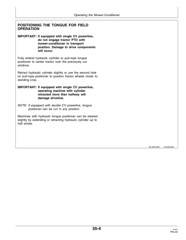 John Deere 925 (124501-), 935 (126001-) Rotary Impeller Mower Conditioners Operator’s Manual (OME92546) Workshop Guide