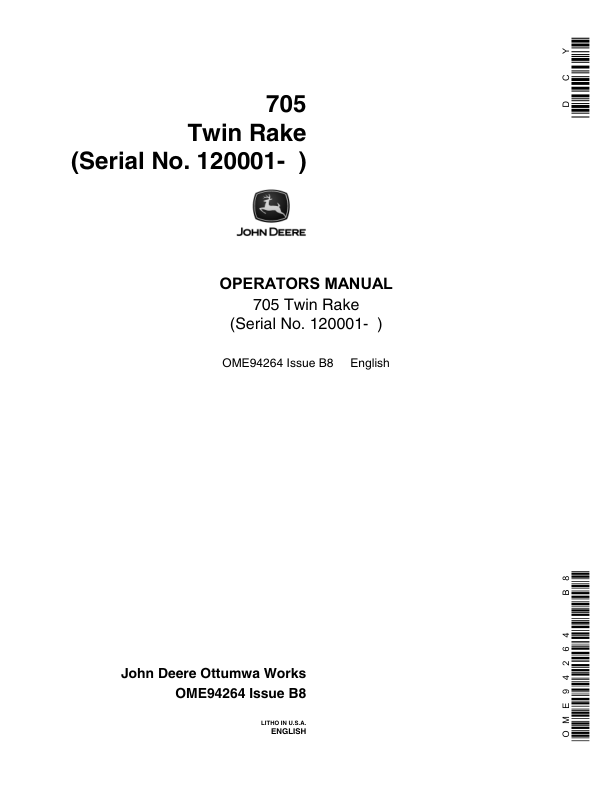 John Deere 705 Twin Rake (120001-) Operator’s Manual (OME94264) Workshop Guide