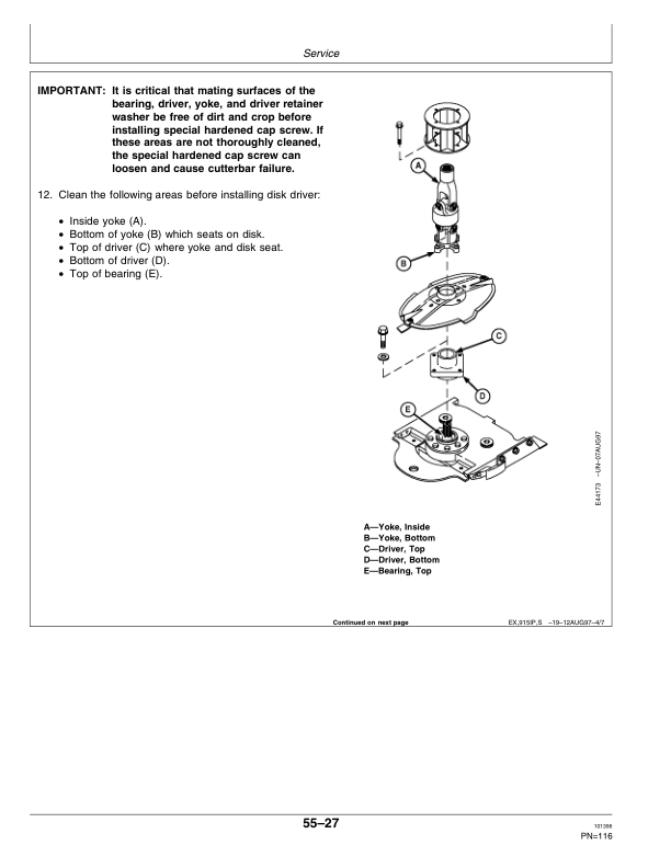 John Deere 915 Rotary Impeller Mower Conditioner North America (132551- ) Operator’s Manual (OME95636) Workshop Guide