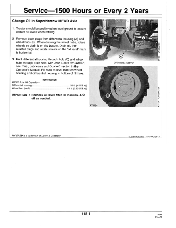 John Deere 5400N & 5500N Super Narrow Tractors (Manufactured in Mannheim ,Germany) Operator’s Manual (OMER360095) Workshop Guide