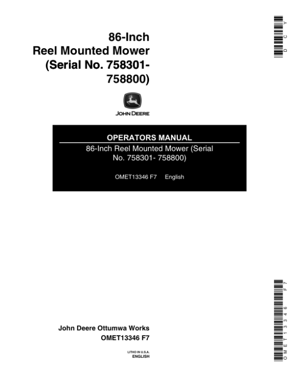 John Deere 86-Inch Reel Mounted Mower Operator’s Manual (OMET13346) Workshop Guide