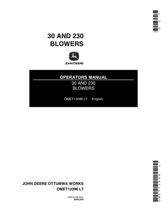 John Deere 30 & 230 Golf & Turf Blower Operator’s Manual (OMET13396) Workshop Guide
