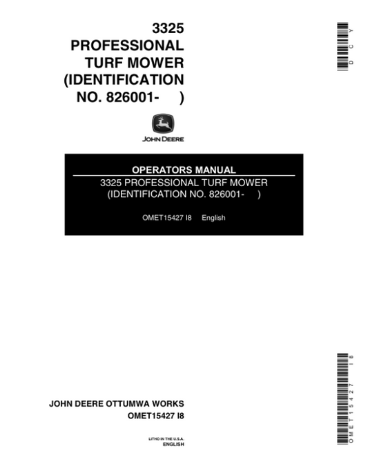 John Deere 3325 Professional Turf Mower Operator’s Manual (OMET15427) Workshop Guide