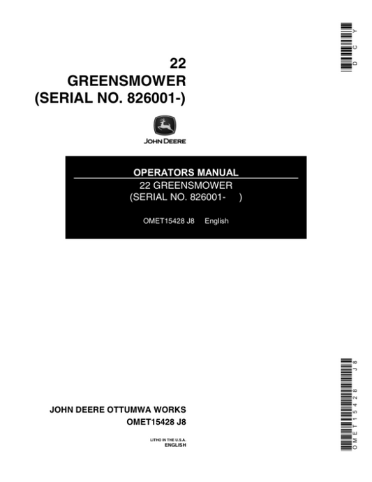 John Deere 22 Greensmower (760001-) Operator’s Manual (OMET15428) Workshop Guide