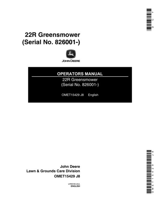 John Deere 22R Greensmower (760001-) Operator’s Manual (OMET15429) Workshop Guide